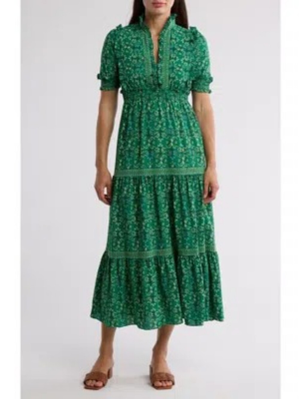 Max Studio Size Medium Green Floral Dress
